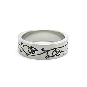 Steel Brushed Band with Black Vine Detail